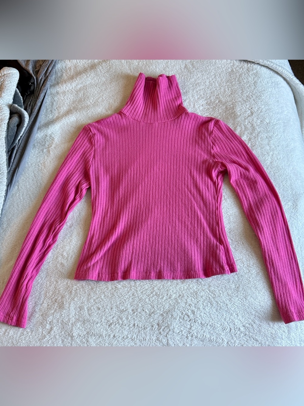 SHEIN Bright Ribbed Mock Neck Top in Hot Pink